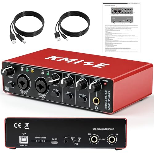 Kmise USB Audio Interface, Computer Recording Audio Interfaces with 48V Phantom Power for Recording, Studio Quality Sound, Compatible with Guitarists, Vocalists, Podcasters (USB 3.0 Type-A)