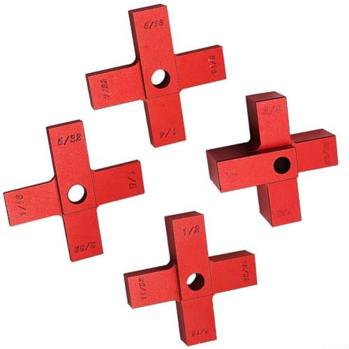 Kreuz-Höhenmessgerät für Holzbearbeitung, Aluminiumlegierung, Fräsen, Tischsäge, Tiefenmesser, 13,5 x 13,7 x 3,3 cm, Rot, 4 Stück