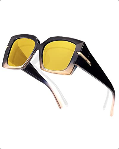 QTYQWC Große Nachtsichtbrille für Damen, zum Autofahren, mit polarisierten gelben Gläsern LN7519