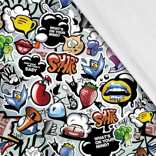 HEKO PANELS Softshell Stoff Meterware Outdoor Stoff Wasserfest Mit Fleece Stoff Zum Nähen Nähstoffe Windfest Für Jacke Wandern Sport Overall Graffiti 1 Meter 145 x 100 cm