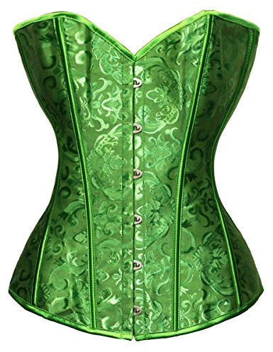 Bslingerie Womens Waist Cincher Boned Corset with Brocade (XL, Green)