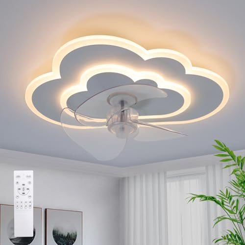 AOLED Deckenventilator Mit Beleuchtung LED Wolke Deckenleuchte mit Ventilator 6 Geschwindigkeiten,Fernbedienung Leise Dimmbar Ventilator Deckenlampe für Schlafzimmer Kinderzimmer 52W 60CM