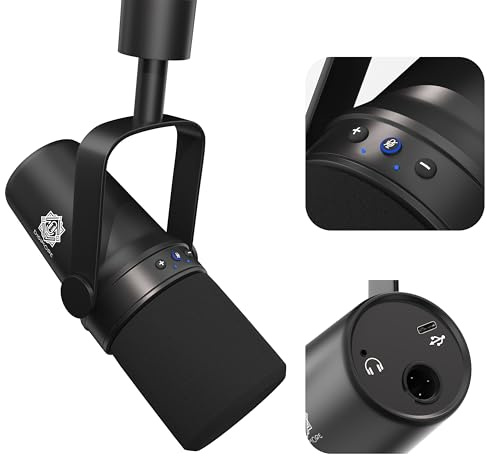 DIGIMORE Micrófono dinámico para baladocast | Kit de micrófono USB/XLR para streaming y juegos | Chip de 24 bits/192 kHz | Salida de auriculares integrada | Botón de silencio, botón de ganancia (D-490