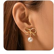 LOFITOR 14K Gold Ohrclips Damen ohne Ohrlöcher Schleifen Clips Ohrringe | Lange Statement Und Tassel Ohrhänger Fake Ohrringe Clips Mit Schleife, Kette, Perle Und Zirkonia Schmuck Ohne Piercing