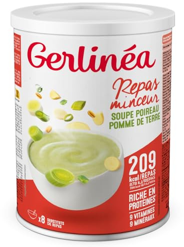 GERLINÉA – Lauch-Kartoffel-Suppe – Proteinreicher Mahlzeitenersatz mit 9 Vitaminen & 9 Mineralstoffen – Wenig gesättigte Fette – 8 Mahlzeiten, dehydrierte Suppe – 424 g