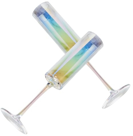 CIYODO 2pcs Rainbow Glass Iridescent Glassware Multi-Function Wine Goblets for Party Use for Wedding Flutes and Casual Beverage Serving