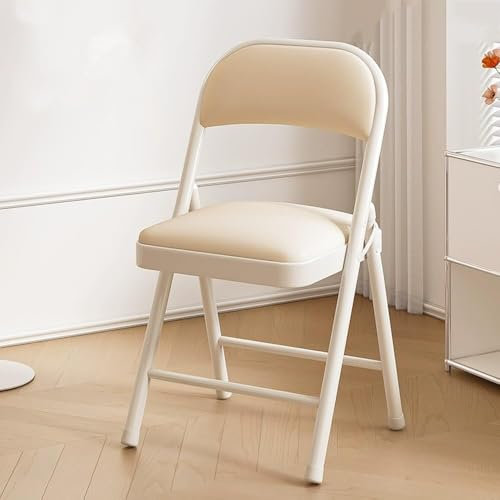 Bequemer Leder Klappstühle mit gepolstertem Kissen und Rückenlehne, gepolsterte Klappstuhl für Haus und Büro, Indoor- und Outdoor-Events,Beige