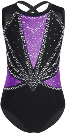 Yruioon Mädchen Turnanzug Glitzer Gymnastikanzug Ärmellos Ballettanzug Ballett Trikotanzug Gymnastik Leotard Wettbewerb Tanzkostüm