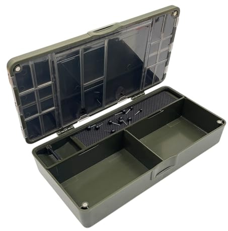 Scatola per Attrezzatura da Pesca, Cassetta degli Attrezzi da Pesca, Contenitore per Esche con Coperchio Magnetico, Divisori e Griglia Rimovibile per Organizzare l'Attrezzatura