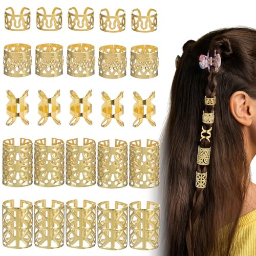 Nogeqi 100 Stück Gold Haarschmuck für Zöpfe, Verstellbar Dreadlocks Schmuck, Metall Haar Schmuck, Haarperlen zum Klipsen Hair Jewellery für Männer Frauen Mädchen und Jungen Zöpfe
