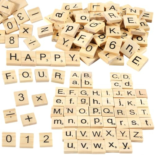 300 Stück Scrabble Buchstaben Holz Alphabet Fliesen | Puzzle mit Handwerk Buchstaben, Holz zum Spielen für Kinder, DIY, Kindererziehung