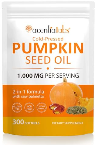 Pumpkin Seed Oil Capsules | 2-in-1 Hair Growth Supplement with Cold-Pressed Pumpkin Seed Extract – Supports Healthy Hair and Skin | Non-GMO, Gluten-Free, 300-Count