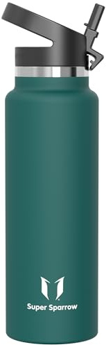 Sparrow Edelstahl Trinkflasche 1.5L Thermosflasche mit Strohhalm Deckel