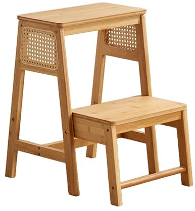 Sgabello Pieghevole a 2 Gradini, Sedie Pieghevoli Legno, Portatile Multiuso, Materiale in Bambù Ecologico per Cucina, Bagno, Armadio, Biblioteca(Beige)