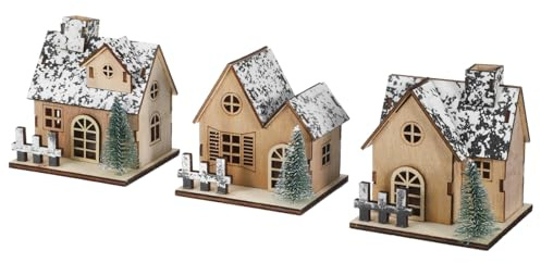 UPKOCH 3pezzi Mini Case di Natale in Legno Luci LED Set per Villaggi Natalizi Decorazioni Artigianali per Centrotavola e Esposizione di Villaggi Natalizi
