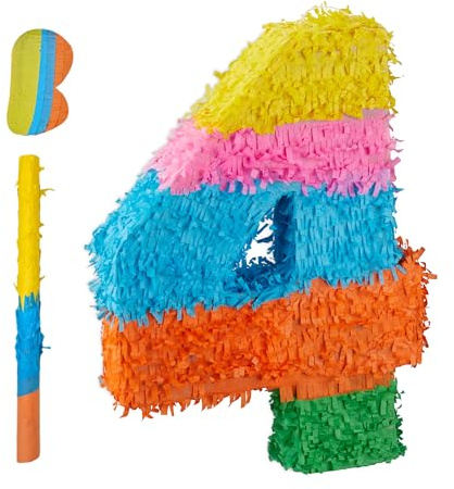 Relaxdays Pinata Zahl, Regenbogenpinata Geburtstag, HBT: 50,5 x 35,5 x 7,5 cm, Partypinata Kinder, zum Befüllen, bunt | HBT: 50,5 x 35,5 x 7,5 cm, Partypinata Kinder, zum Befüllen
