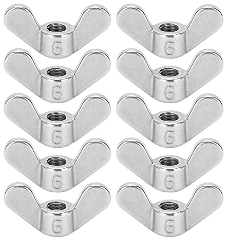 Cufaee 10-teiliges Flügelmuttern-Sortiment-Set, Flügelmuttern aus 304 Edelstahl M6, handgedrehte, sichere Befestigungsteile für Maschinen