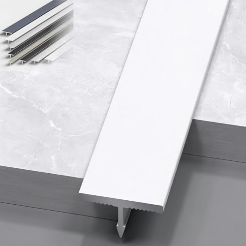 4 st. Övergångslist Aluminium T-list, längd 75cm, Matt Övergångsprofil, Tröskelremsa, Sammanfogning av Golv/Kakelfot, Kakel Till Laminatgolv, Golvdörravdelare Remsa(Vit,6mm/0.24inch)