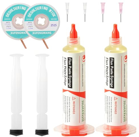 BORISCA 2pcs 10ml Lead Free Solder Flux Paste, No-Clean Flux Soldering Paste with 2 Solder Wick Braid, Soldering Kit for Electrical SMD PCB BGA LED