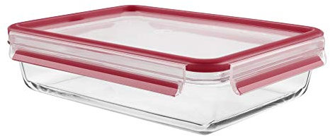 Tefal Master Seal Frischhalteglas, quadratisch, zur Lebensmittelaufbewahrung, transparent/rot, Glas, durchsichtig/rot, 3 l