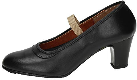 ZAPATOP 24 Zapatos de Baile Profesional de Piel, con elástica y Clavos en el talón, Hechos en España NIÑA Zapatos TACÓN Negro 33