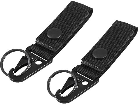 Azarxis Portachiavi Anello Uomo Donna Moschettoni Portachiavi Tattico da Cinghia Militare Molle in Nylon Ring Key Gancio per Caccia Escursioni Campeggio (Nero - 2 Pezzi)