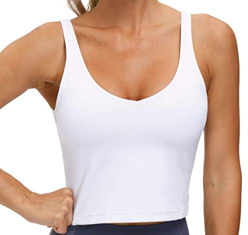 Women’s Longline Sports Bra Wirefree Padded Medium Support Yoga Bras Gym Running Workout Tank Tops (White, X-Large)
