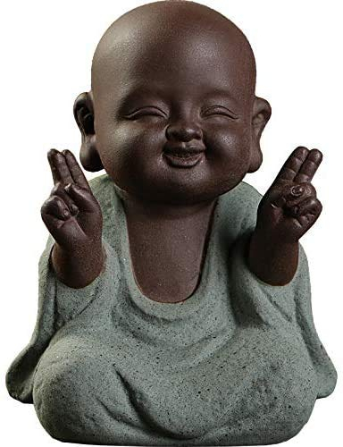 MonLiya Keramik Tiny Cute Buddha Statue Mönch Figur Kreative Buddha Basteln Puppen Ornamente Geschenk Klassisch Fein Keramik Kunsthandwerk Tee Zubehör Klein (7 x 10 cm)