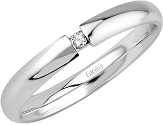 GIORO Tiala Damen Ring Verlobungsring Antragsring 925 Silber *handgefasster Zirkonia Stein* Weißgold Platin Optik mit Gravur