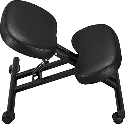 Yaheetech Ergonomic Kneeling Chair Knee Support Seat with Soft Cushion Orthopaedic Posture Chair Height Adjustable Office Stool with Brake Casters Black