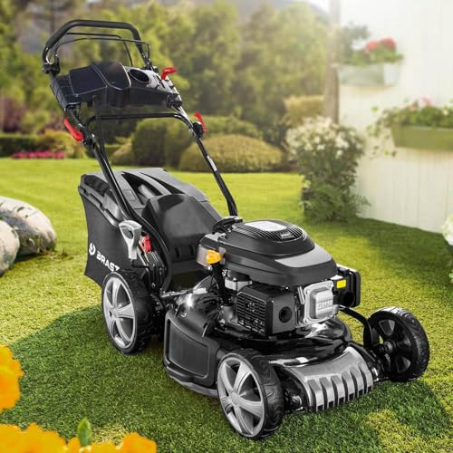 BRAST Benzin Rasenmäher mit Antrieb | 5,2kW(7PS) | 48cm Schnittbreite | viele Modelle | TÜV | 4 Takt OHV Motor | 30-80mm Schnitthöhe | 60L Fangkorb | Stahlgehäuse | 19224 Speed