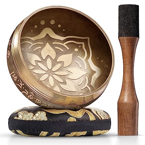 Handgefertigtes Tibetisches Klangschalen‑Set Mit Gravur – Klangschale & Meditationsschale With Cushion, Mallet & Guide – Mindfulness Geschenkideen – Entspannungs‑Instrumente – Portable Meditations‑Set