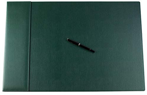 DELMON VARONE - personalisierbare Schreibtischunterlage 65 x 45 cm mit Klappleiste inkl. Block & Kalender 2026/2027 Lederimitiat Grün - Rutschfeste Kunstleder Schreibunterlage abwischbar