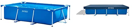 Intex 28273 Piscina Rettangolare, senza Pompa Filtro, 450 x 220 x 84 cm, 7127 L & 28039 Copripiscina Rettangolare, Blu, 460 x 230 cm