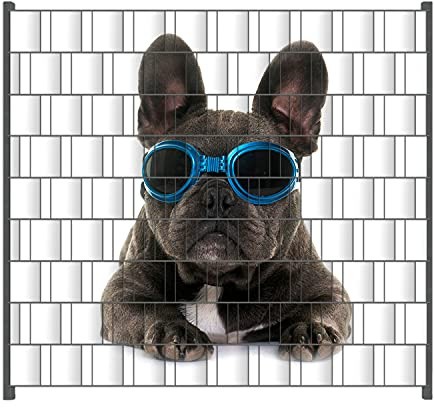 Wallario Zaun Sichtschutz Windschutz für EIN- und Doppelstabmattenzäune in der Größe Breite 2,00m x Höhe 1,80m, Motiv: Cooler Hund mit Sonnenbrille in blau - Französische Bulldogge