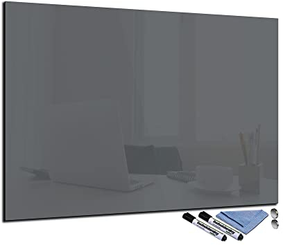 Glas-Magnettafel Grau 70x100 cm Whiteboard Wand Beschreibbar Magnetisch Pinnwand Küche Office Büro mit Zubehör Wochenplaner Abwischbar Deko Memoboard Tafel