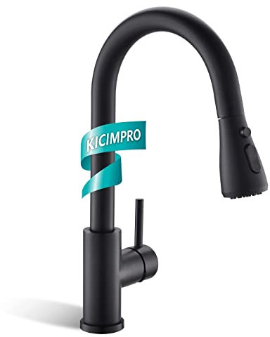 Kicimpro Matte Black Kitchen Faucet with Pull Down Sprayer, 304 Stainless Steel, 23-Inch Extended Hose Design, Three Water Functional Ways, Easy Installation
