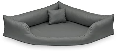 Juelle Hundebett aus Kunstleder - Eckig für mittlere und große Hunde, Kuscheliges Kissen, Sofaform Gabi M-XXL (80x80cm, Dark Asche)