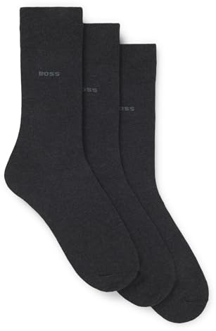 BOSS Herren 3P RS Uni CC Dreierpack mittelhohe Socken aus Stretch-Gewebe Anthrazit 39-42