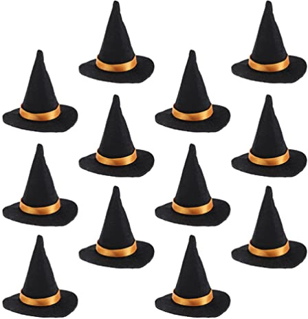 Toyvian 12 Stück Mini- Filz- Hexenhüte Halloween- Mini- Hexenhüte Halloween- Weinflaschenabdeckungen Hexenhut Flaschenaufsatz für Halloween- Party- Dekoration DIY- Handwerk