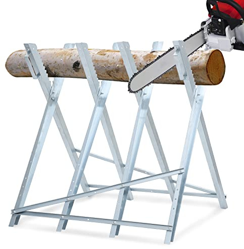 Randaco Bastidor de sierra de metal galvanizado, plegable, capacidad de carga máx. 150 kg, caballete de madera para motosierra, 81 x 80 x 80 cm, plata