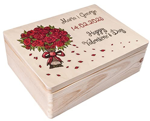 Creative Deco Personalisierte Geschenke Wunschtext Holzkiste | Romantisches Geschenk Valentinstag für Ihn und Sie Deko | Individuelles Geschenk für Frauen, Mädchen und Paar | Rosen Motive