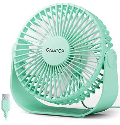 Gaiatop USB Desk Fan, 3 Speeds Strong Airflow, 5.5 Inch Portable 90° Rotate Quiet Cooling, Small Personal Table Fans for Bedroom, Home Office Travel Green