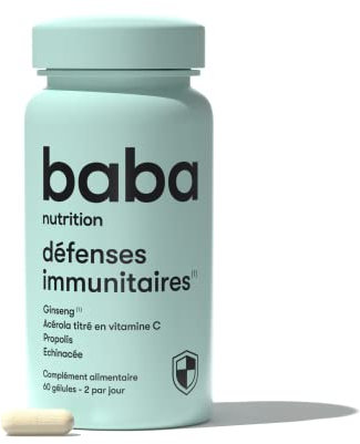 Baba Nutrition Immune Booster Complément Alimentaire Pour Renforcer Votre Système De Défense Naturel | Riche En Vitamines Et Minéraux | Maté + Artichaut + Guarana + Chicorée | 60 Gélules