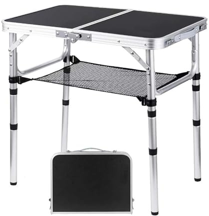 YihuiKo Folding Camping Table, Adjustable Height Folding Table, Portable Aluminum Small Folding Table with Carry Handle for Picnic, BBQ, Indoor, Office