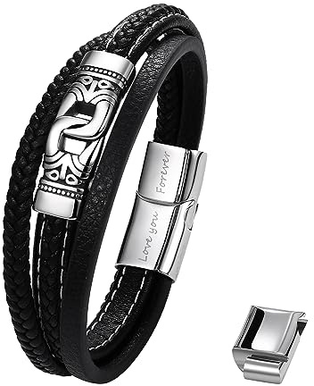 Flongo Bracelet Cuir Homme Tressé Multirang Noeud Nautique,Bracelet Vikings Homme Réglable avec Boucle à Loquet,Cadeau pour Homme