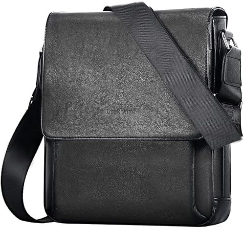 Leathario Borsello a Tracolla in pelle vegana da Uomo, Borsa a Spalla Borselli Casual in Pelle con Grande Capienza per Uso Quotidiano Viaggio Lavoro Shopping Università alla Moda