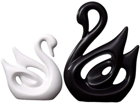 Sharplace 1 Paar Schwanenpaar-Figuren aus Porzellan, Skulptur, Tischdekoration, Elegante Tier-Sammelfigur für Büro- und Heimdekoration