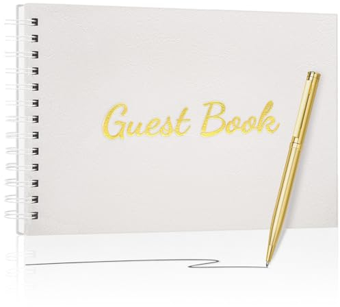 WEMATE Hochzeit Gästebuch, Leder Hochzeiten Empfänge, Geeignet für Baby Duschen, Geburtstag und besondere Anlässe,136 Blank&Lined Seiten mit einem Stift für Anmeldung und Fotos 7x10″(Weiß)