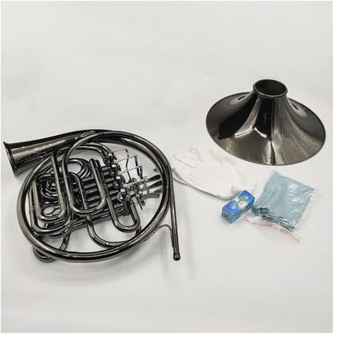 Waldhorn für Anfänger Bb/F, Schwarzes Nickel, Abnehmbarer Schallbecher, Doppeltes Waldhorn, 4 Tasten, Waldhorninstrument Mit Kofferzubehör